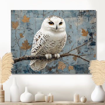 White Snowy Owl Accented With Gold - Owl Wall Art Prints